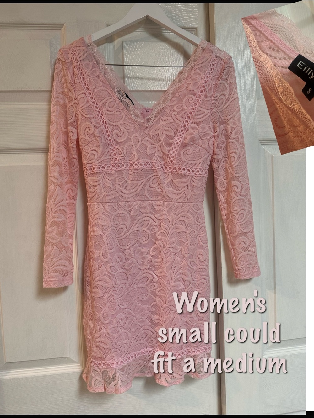 Lace V-Neck Pink Women's Dress